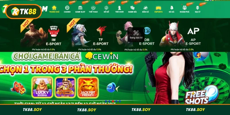 Các sảnh chơi thể thao điện tử nổi bật tại TK88