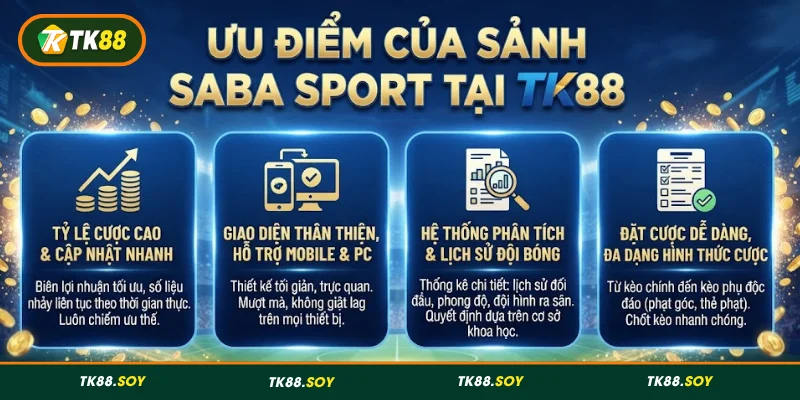 Thế mạnh của thể thao Saba mang lại tại TK88